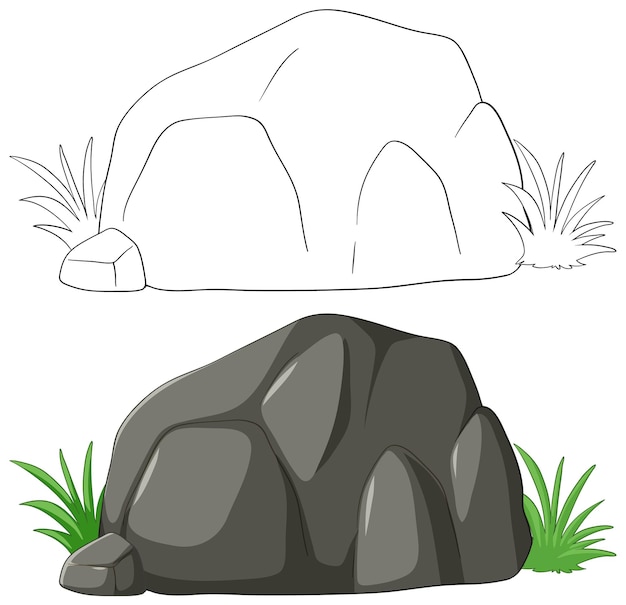 Stylized Vector Illustration of Rocks and Grass