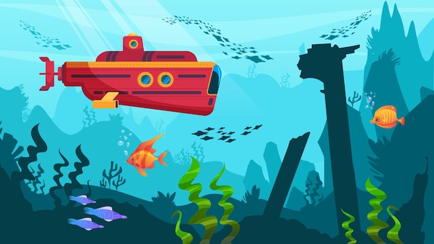 Free Vector submarine dive background with underwater seascape symbols  realistic vector illustration