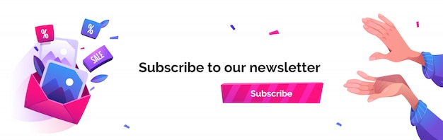 Subscribe to our newsletter cartoon banner, email news subscriptio