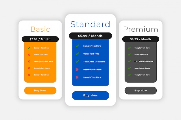 Subscription plans and pricing comparision web template