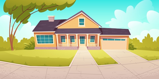 Free Vector suburban cottage, residential house with garage