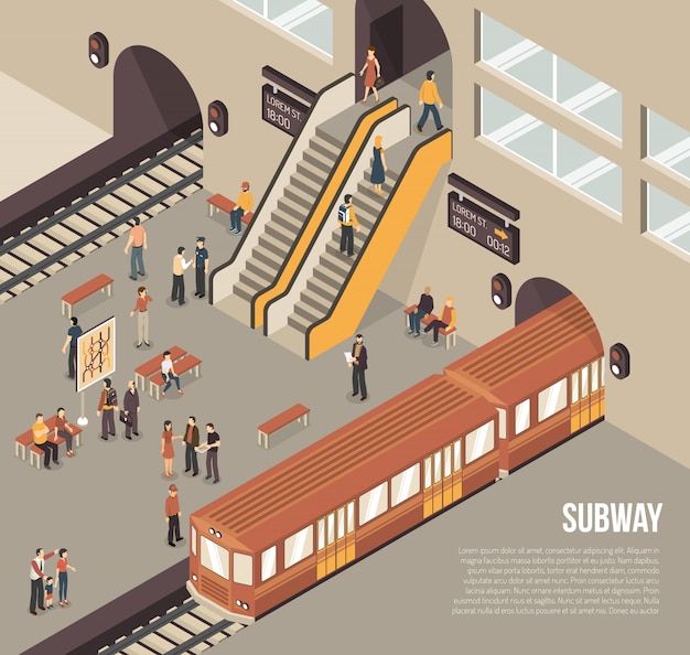 Subway Metro Underground Station Isometric Poster 