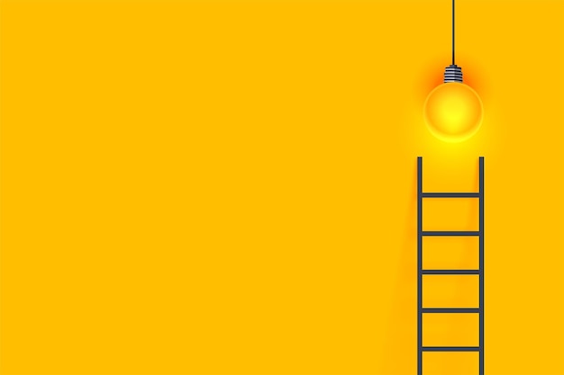 Free Vector success ladder concept yellow background with glowing light bulb