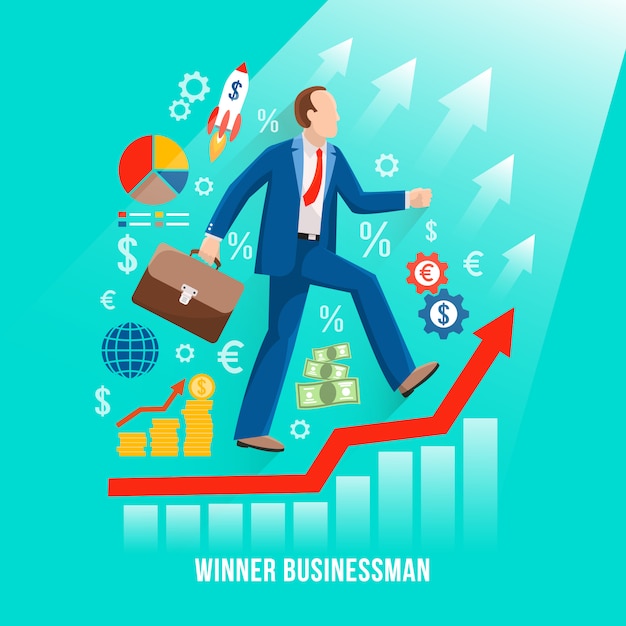 Successful Businessman Symbolic Flat Poster 