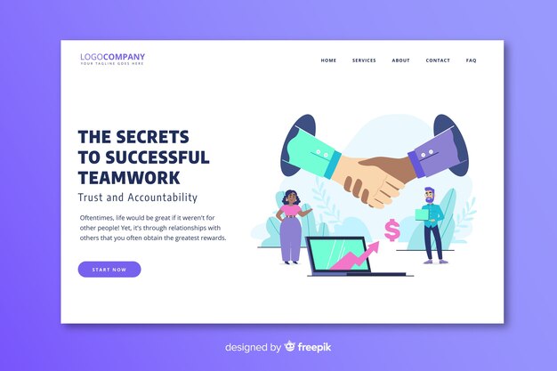 Successful teamwork landing page template