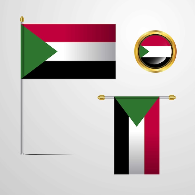 Sudan waving Flag design with badge vector