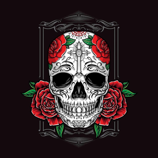 Sugarskull with roses ornament