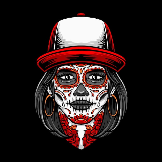 Sugarskull women with red hat vector