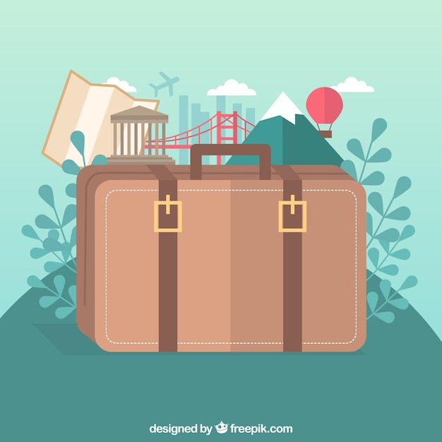 Free Vector suitcase with landmarks in flat style