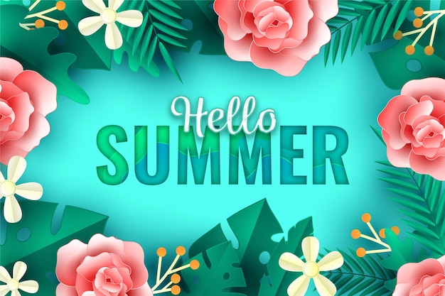 Summer background in paper style with flowers