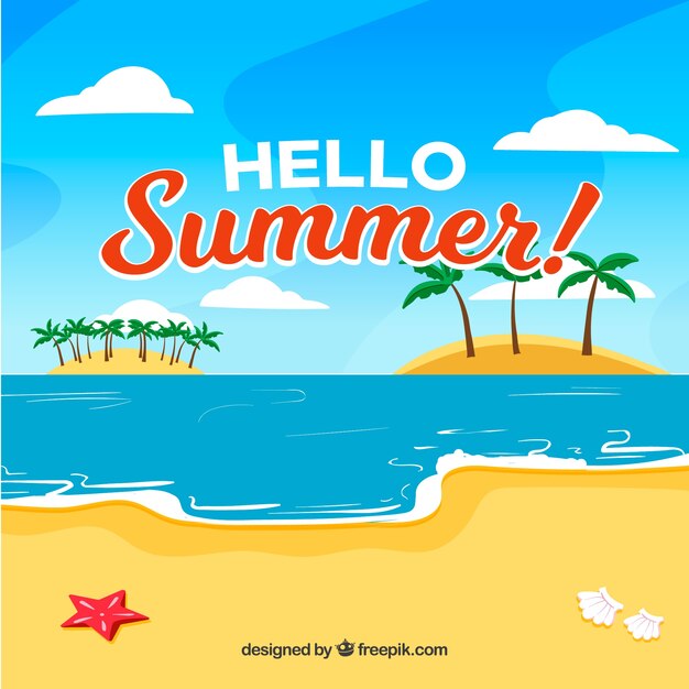 Summer background with beach in flat style