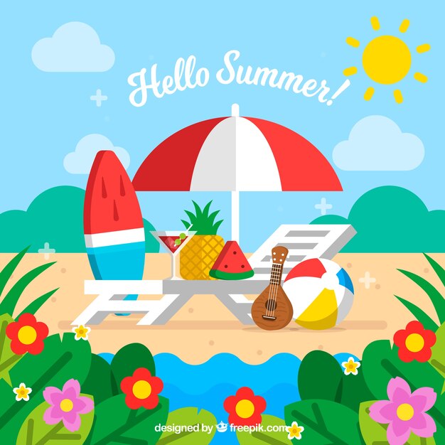 Summer background with beach and vegetation