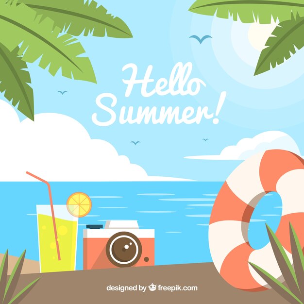 Summer background with beach view and elements