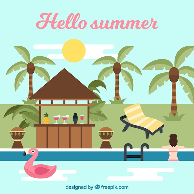 Free Vector summer background with beach view and elements