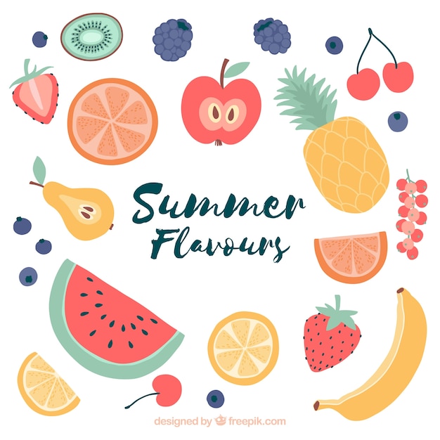 Summer background with colored fruits