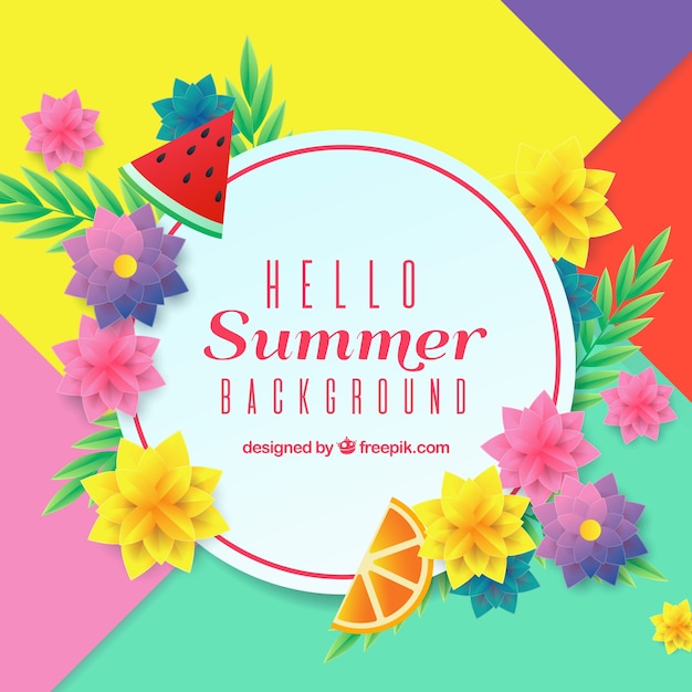 Free Vector summer background with colorful flowers