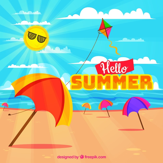 Free Vector summer background with colorful umbrellas in the beach