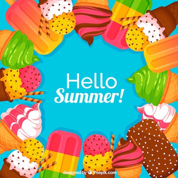 Summer background with delicious ice creams