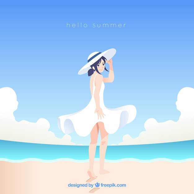 Free Vector summer background with girl in the beach