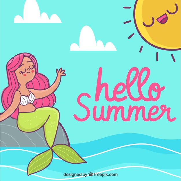 Summer background with mermaid in the sea 