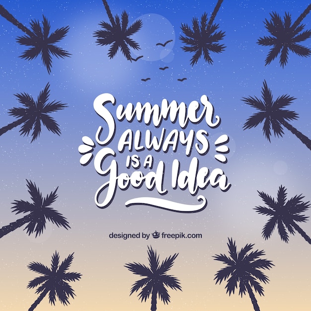 Free Vector summer background with palm trees and lettering