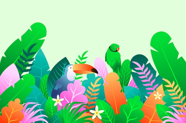 Summer background with parrot and toucan