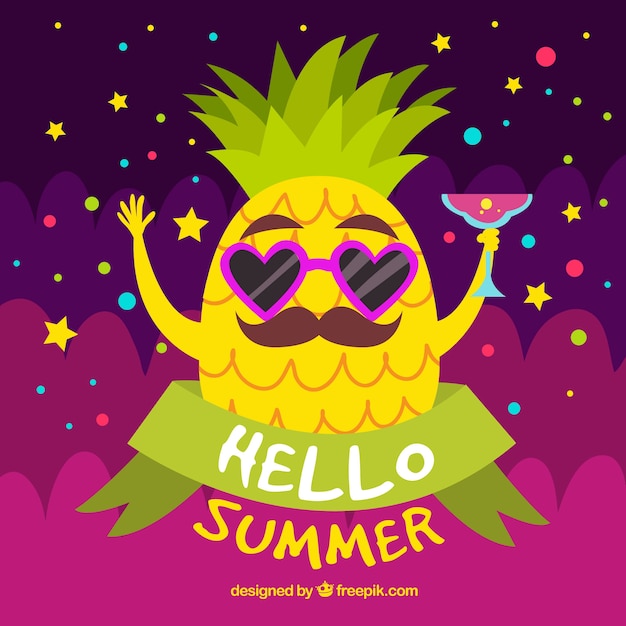 Free Vector summer background with pineapple cartoon