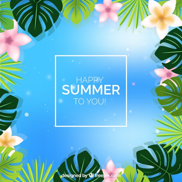 Summer background with plants and colorful flowers