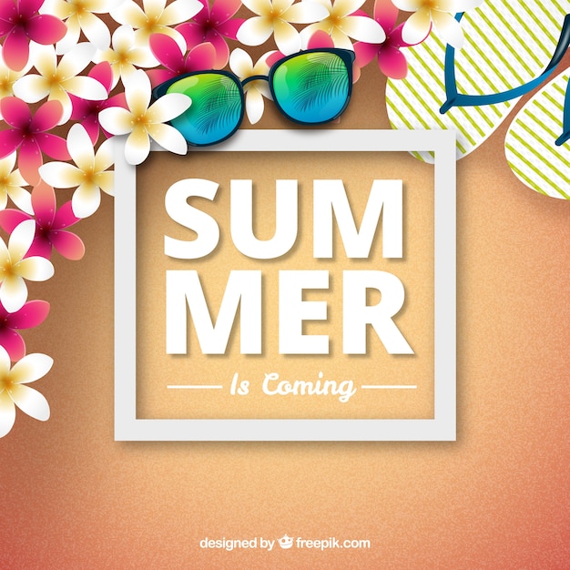 Free vector summer background with realistic beach