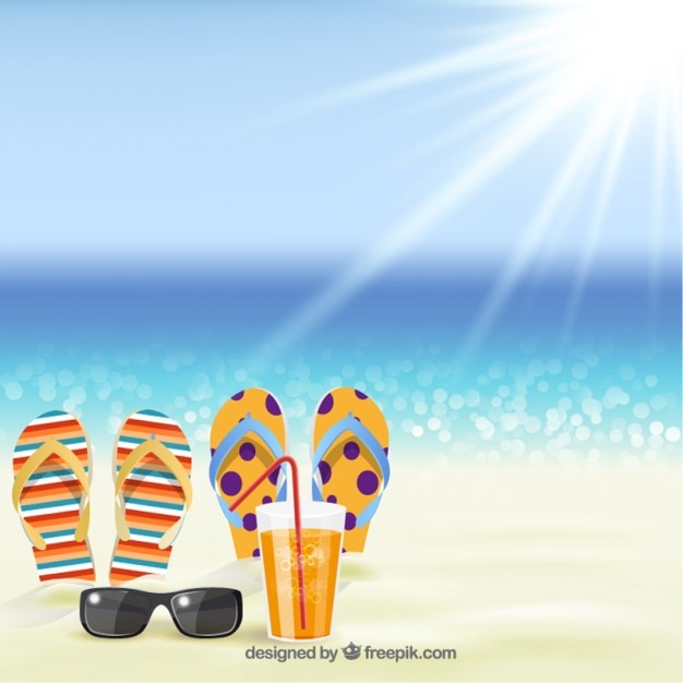 Free Vector summer background with sandals on the beach