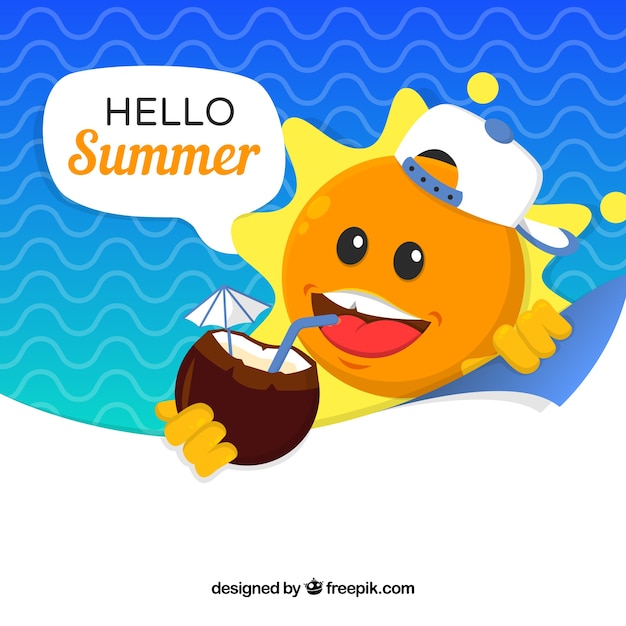 Summer background with sun cartoon