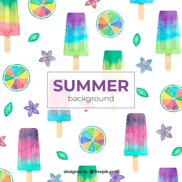 Free Vector summer background with watercolor elements