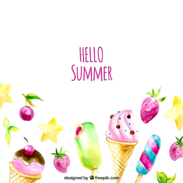 Summer background with watercolor ice cream