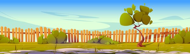 Summer backyard garden with fence illustration