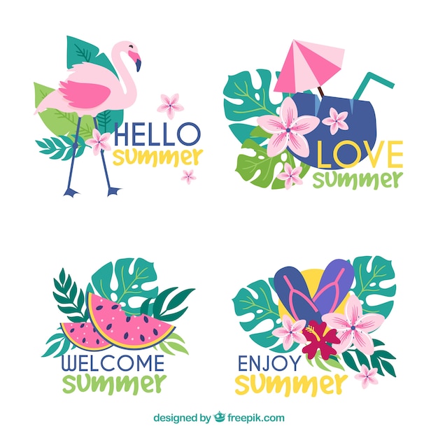 Free Vector summer badges collection with plants