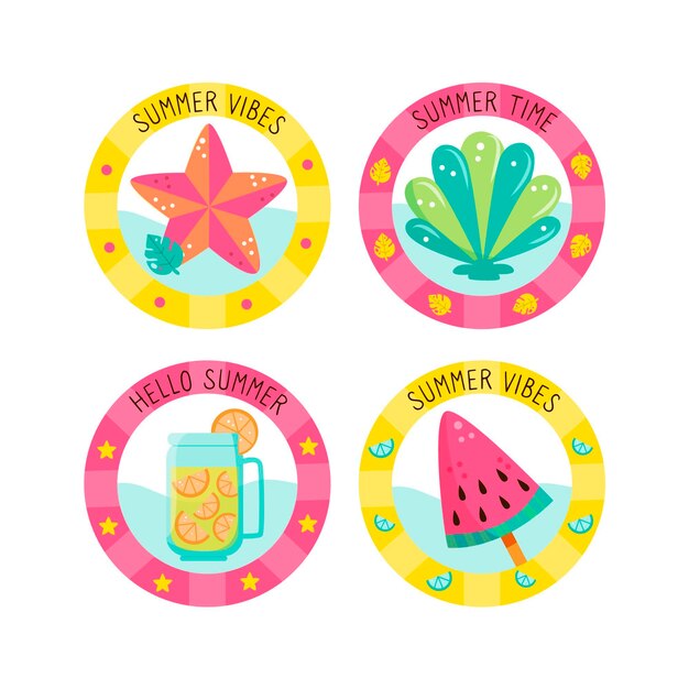 Summer badges with ice cream and drink