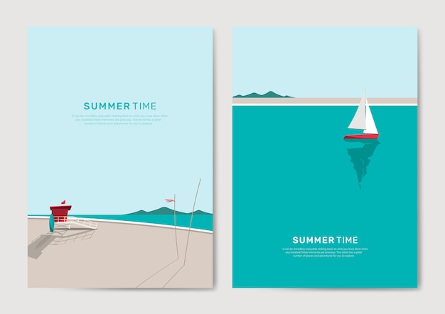 Free Vector summer beach background template set