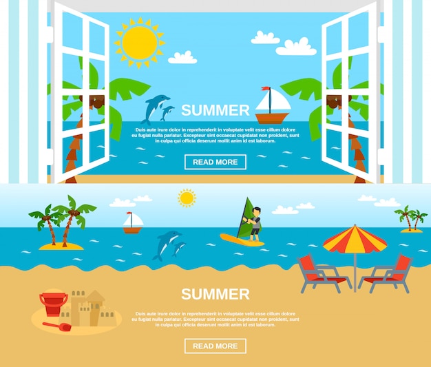 Free Vector summer and beach banners set