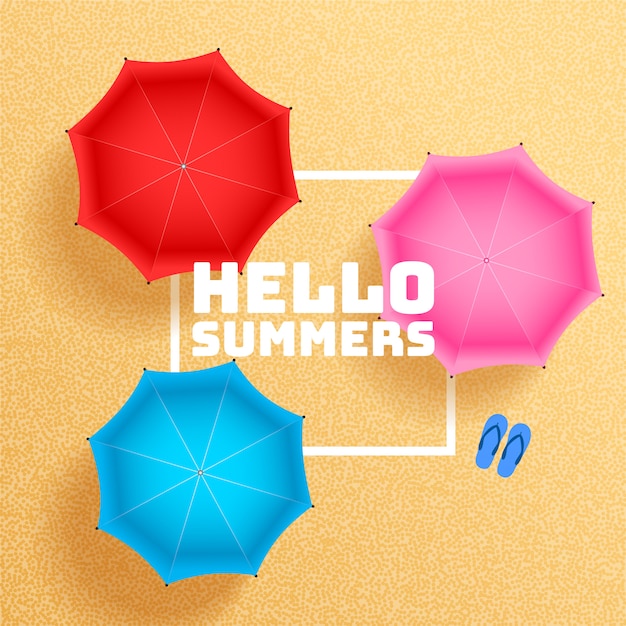 Free Vector summer beach sand with umbrella shades background