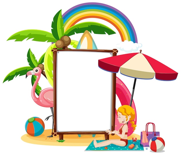 Free Vector summer beach theme with blank banner isolated on white