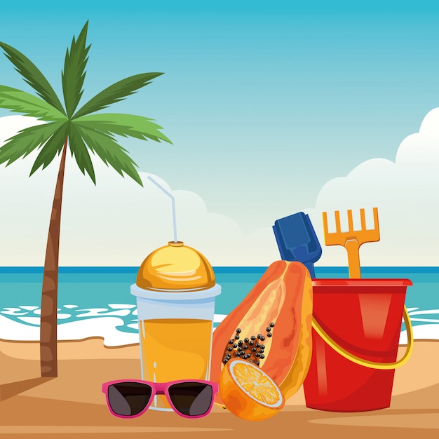 Summer beach and vacation cartoon