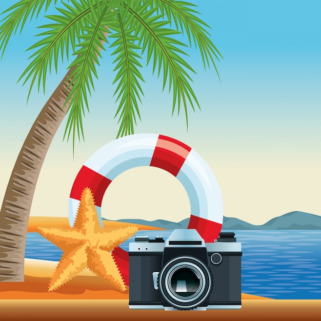 Free Vector summer beach and vacation cartoon