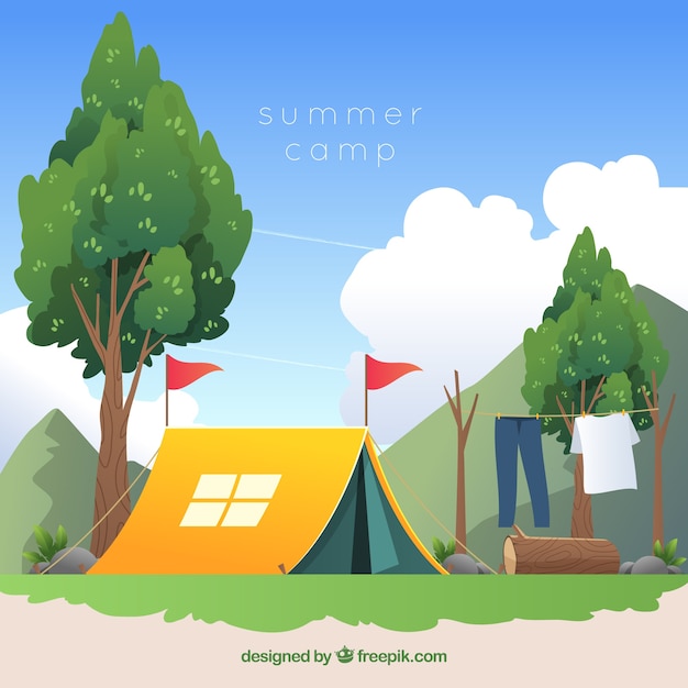 Summer camp background in flat design