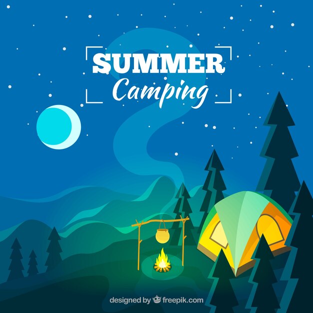 Summer camp background with beautiful night