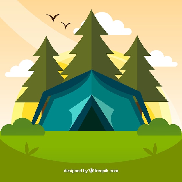 Summer camp background with blue tent