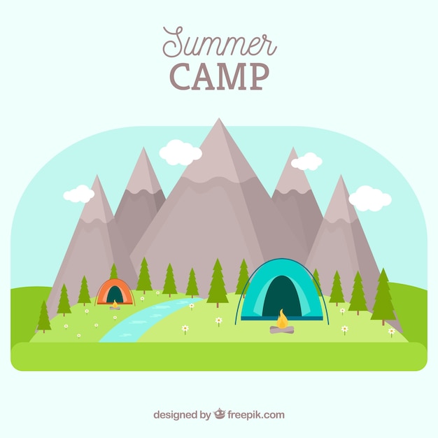 Summer camp background with colorful tents