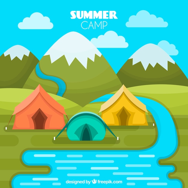 Summer camp background with colorful tents