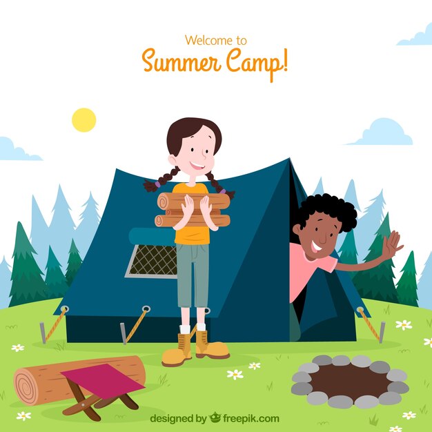 Summer camp background with couple