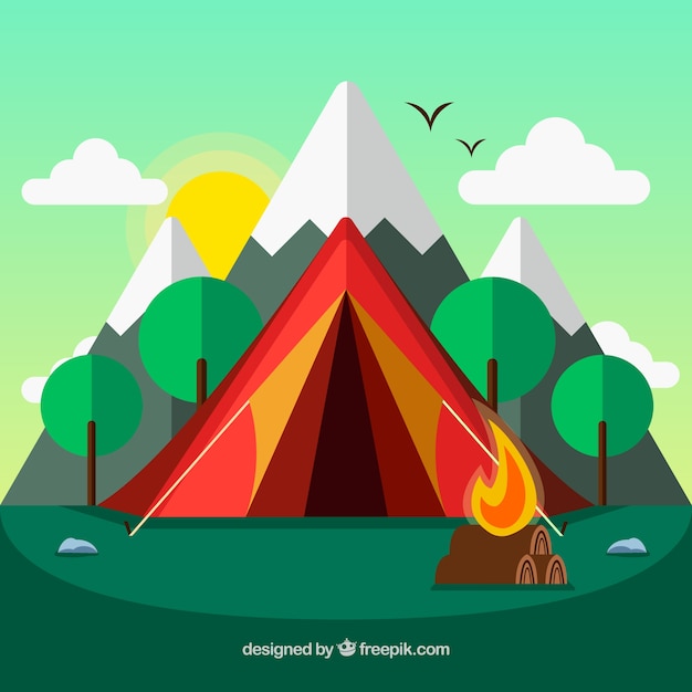 Summer camp background with flat tent