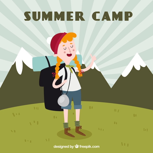 Free Vector summer camp background with happy girl